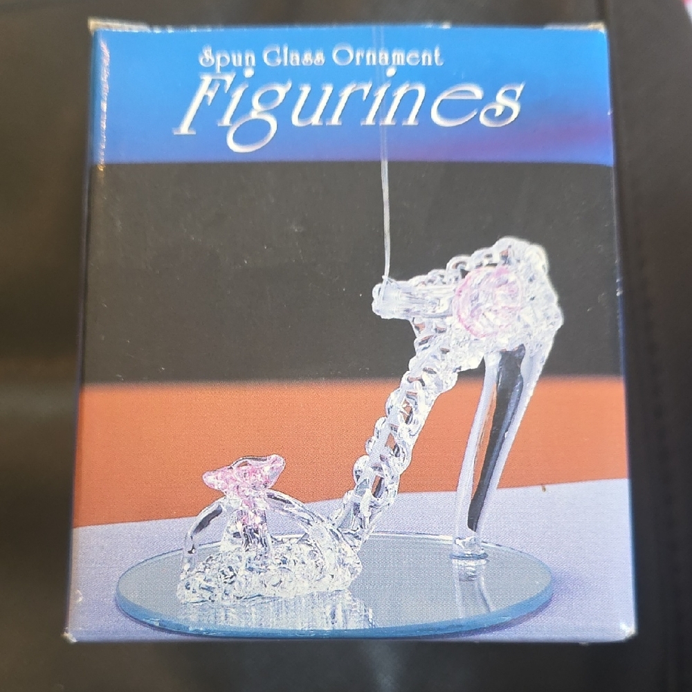 Spun Glass High Heel Shoe Ornament with Pink Accents